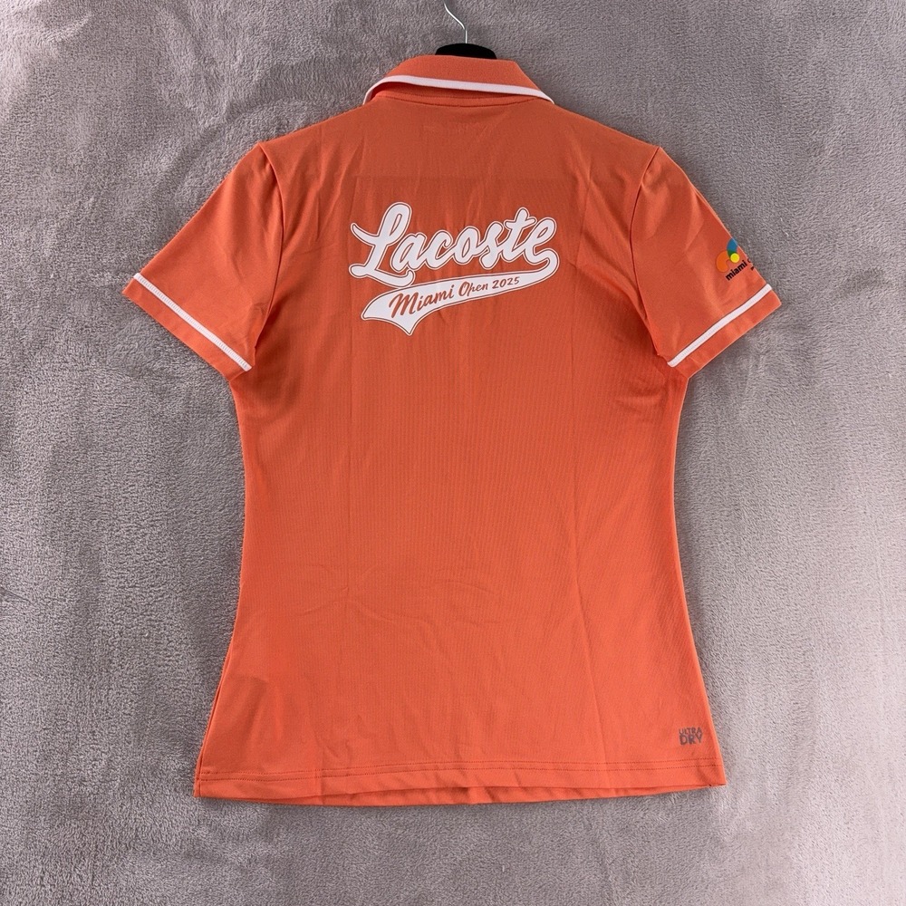 Lacoste Sport Miami Open Tennis Polo Shirt Womens‎ Size 34 Orange Slim Fit